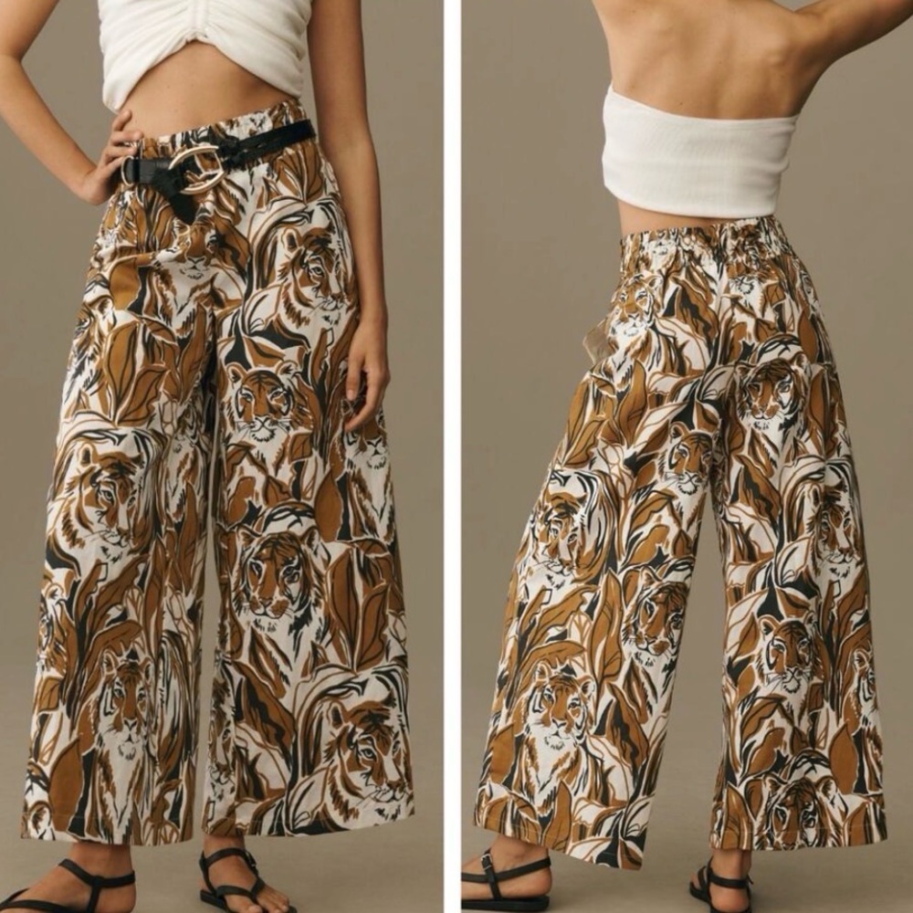 Anthropologie Tiger Face Wide Leg Pants